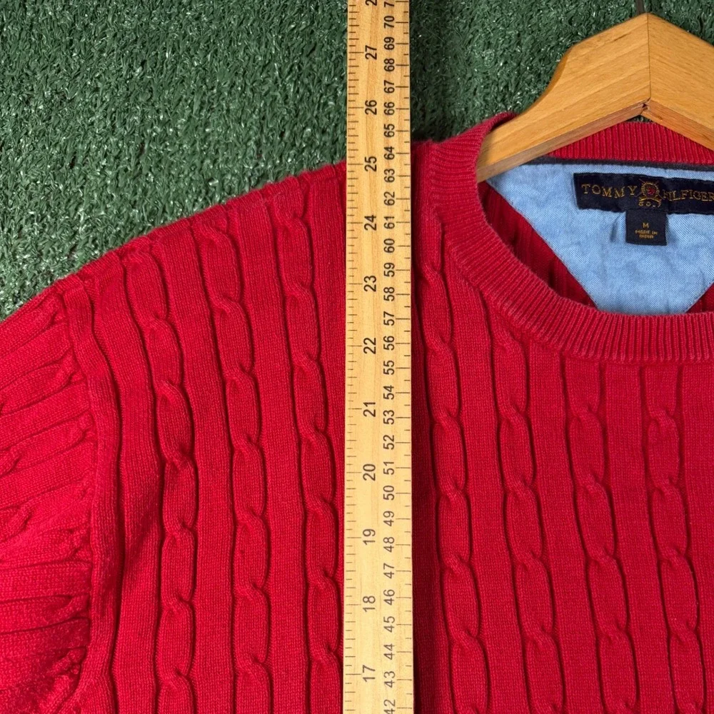 Tommy Hilfiger Sweater Mens M Red Good Cable Knit Golf Kiawah Island Cotton